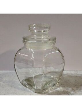 Vintage Clear Glass Square Apothecary Jar Starburst Lid 5 1/2” Tall 3 1/2” Wide